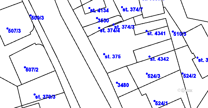 Parcela st. 375 v KÚ Nymburk, Katastrální mapa