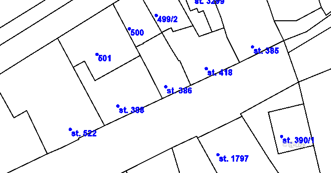 Parcela st. 386 v KÚ Nymburk, Katastrální mapa