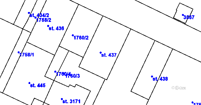 Parcela st. 437 v KÚ Nymburk, Katastrální mapa