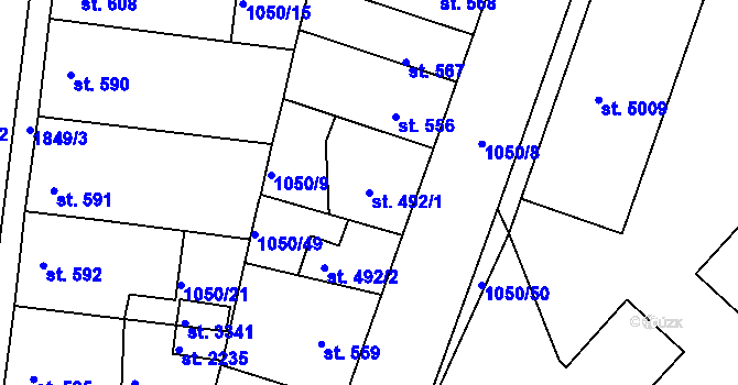 Parcela st. 492/1 v KÚ Nymburk, Katastrální mapa