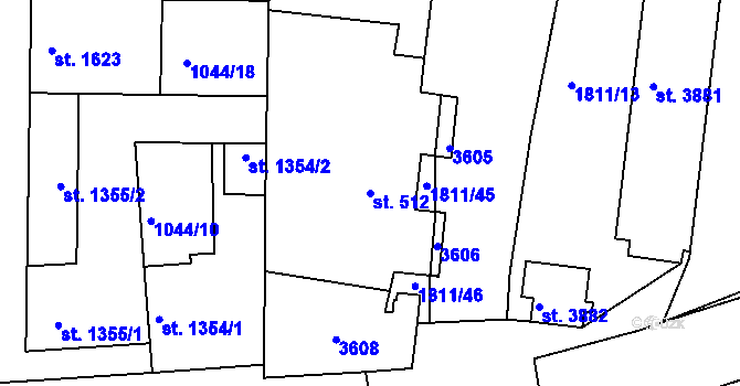 Parcela st. 512 v KÚ Nymburk, Katastrální mapa