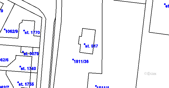 Parcela st. 517 v KÚ Nymburk, Katastrální mapa