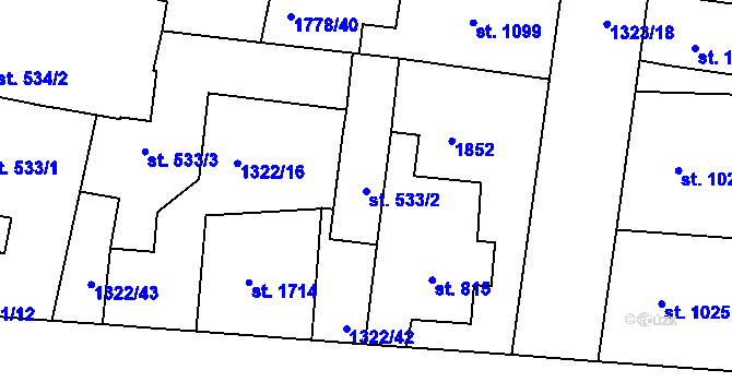 Parcela st. 533/2 v KÚ Nymburk, Katastrální mapa