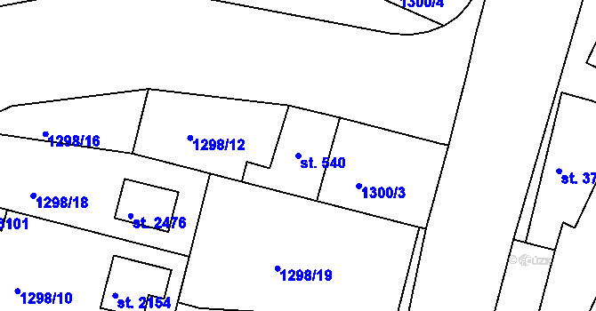 Parcela st. 540 v KÚ Nymburk, Katastrální mapa