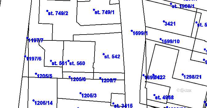 Parcela st. 542 v KÚ Nymburk, Katastrální mapa