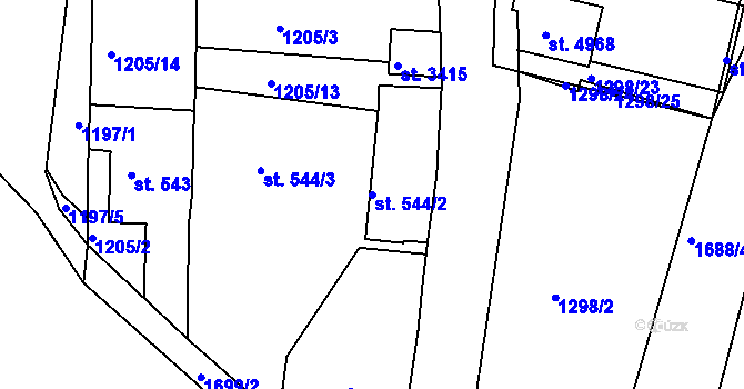 Parcela st. 544/2 v KÚ Nymburk, Katastrální mapa