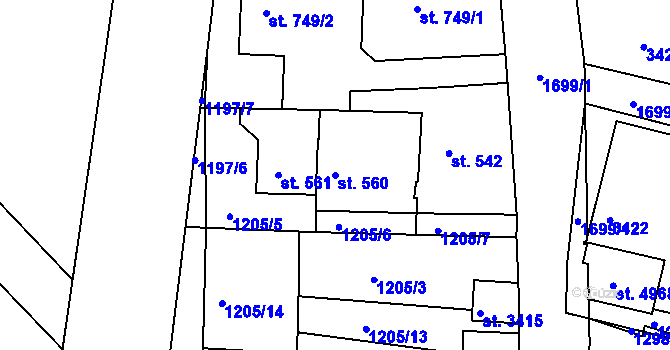 Parcela st. 560 v KÚ Nymburk, Katastrální mapa
