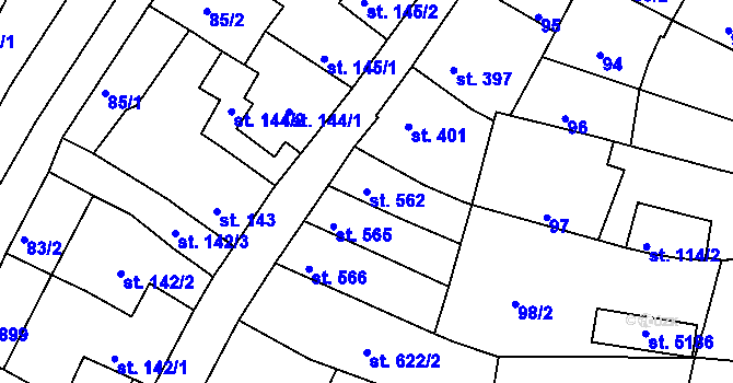 Parcela st. 562 v KÚ Nymburk, Katastrální mapa
