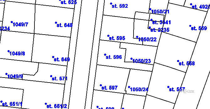 Parcela st. 596 v KÚ Nymburk, Katastrální mapa