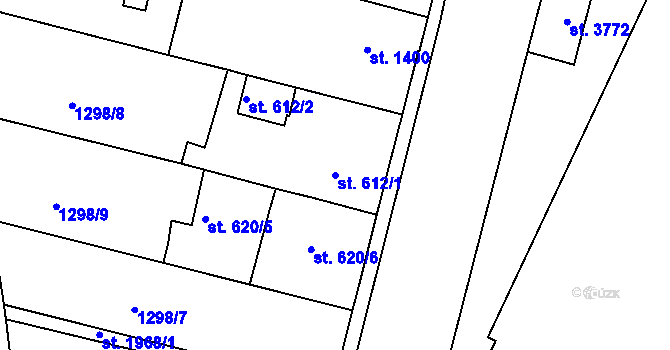 Parcela st. 612/1 v KÚ Nymburk, Katastrální mapa