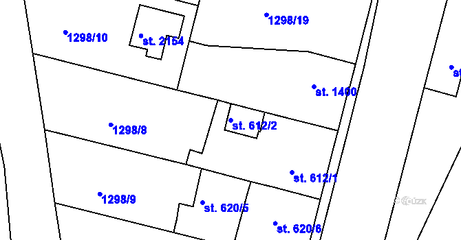 Parcela st. 612/2 v KÚ Nymburk, Katastrální mapa