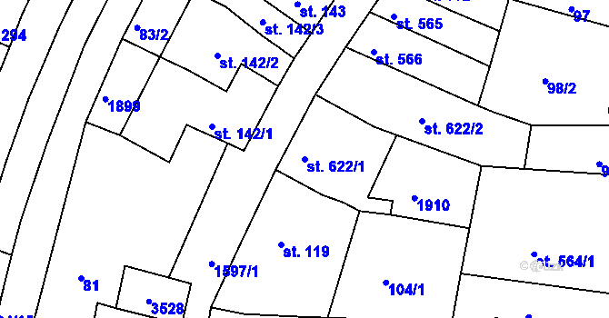 Parcela st. 622/1 v KÚ Nymburk, Katastrální mapa