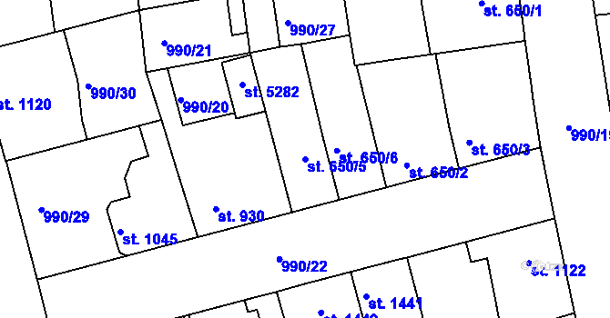 Parcela st. 650/5 v KÚ Nymburk, Katastrální mapa