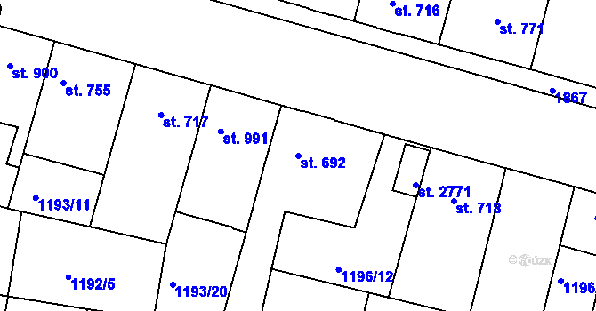 Parcela st. 692 v KÚ Nymburk, Katastrální mapa