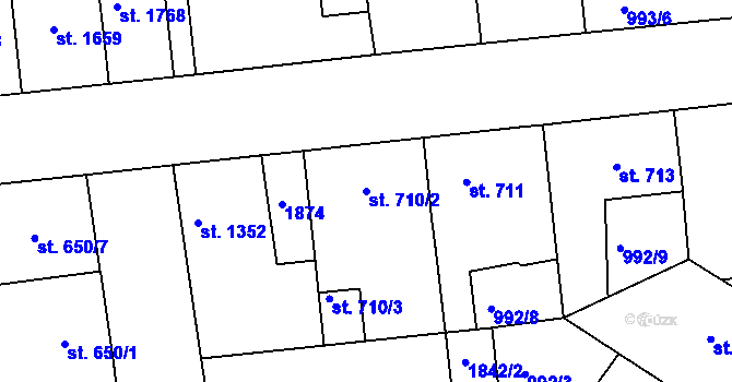Parcela st. 710/2 v KÚ Nymburk, Katastrální mapa