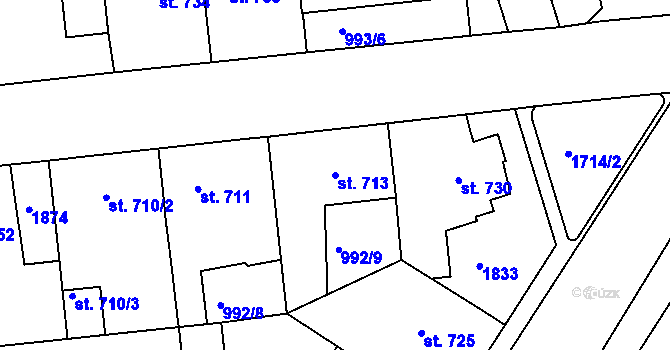 Parcela st. 713 v KÚ Nymburk, Katastrální mapa