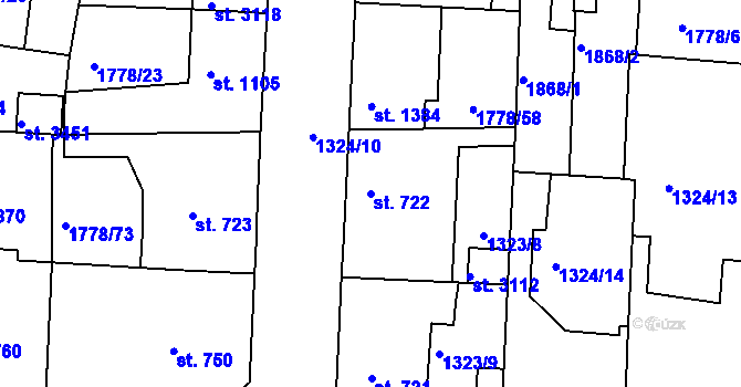 Parcela st. 722 v KÚ Nymburk, Katastrální mapa