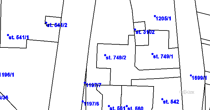 Parcela st. 749/2 v KÚ Nymburk, Katastrální mapa