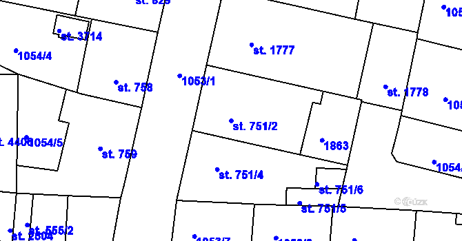 Parcela st. 751/2 v KÚ Nymburk, Katastrální mapa