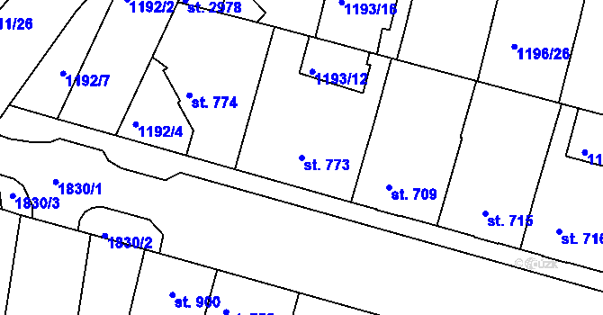 Parcela st. 773 v KÚ Nymburk, Katastrální mapa