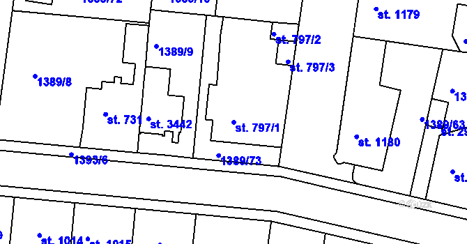 Parcela st. 797/1 v KÚ Nymburk, Katastrální mapa