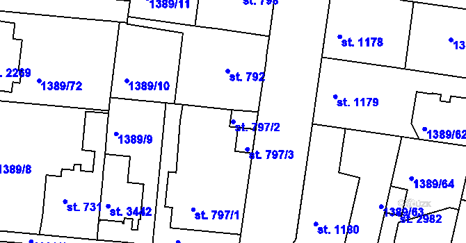 Parcela st. 797/2 v KÚ Nymburk, Katastrální mapa