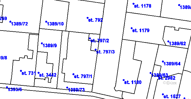 Parcela st. 797/3 v KÚ Nymburk, Katastrální mapa