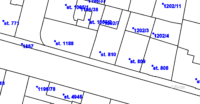 Parcela st. 810 v KÚ Nymburk, Katastrální mapa