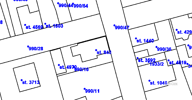 Parcela st. 843 v KÚ Nymburk, Katastrální mapa