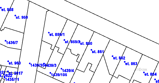 Parcela st. 860 v KÚ Nymburk, Katastrální mapa