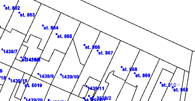 Parcela st. 867 v KÚ Nymburk, Katastrální mapa