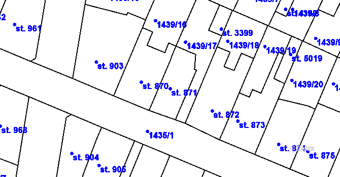 Parcela st. 871 v KÚ Nymburk, Katastrální mapa