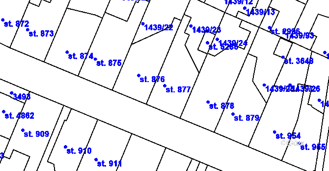 Parcela st. 877 v KÚ Nymburk, Katastrální mapa