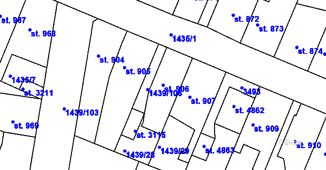 Parcela st. 906 v KÚ Nymburk, Katastrální mapa