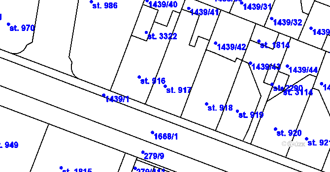 Parcela st. 917 v KÚ Nymburk, Katastrální mapa