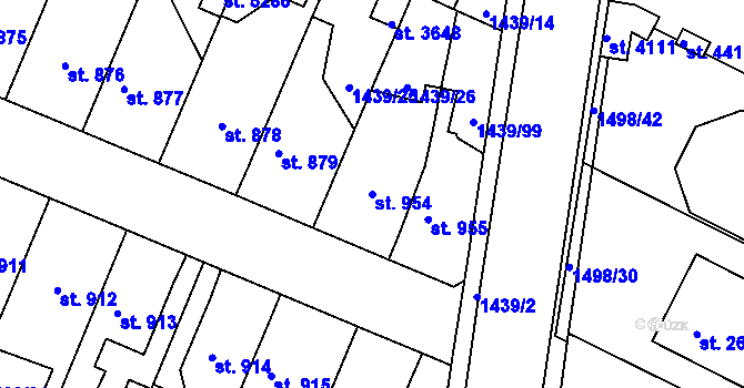 Parcela st. 954 v KÚ Nymburk, Katastrální mapa