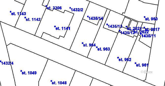 Parcela st. 964 v KÚ Nymburk, Katastrální mapa