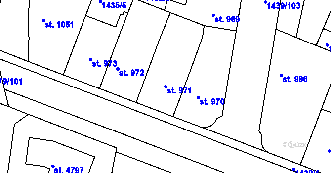 Parcela st. 971 v KÚ Nymburk, Katastrální mapa