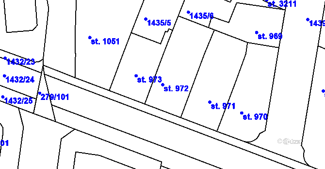 Parcela st. 972 v KÚ Nymburk, Katastrální mapa