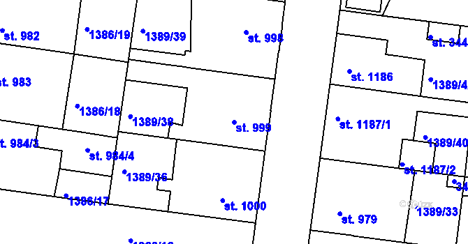 Parcela st. 999 v KÚ Nymburk, Katastrální mapa