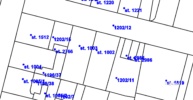 Parcela st. 1002 v KÚ Nymburk, Katastrální mapa
