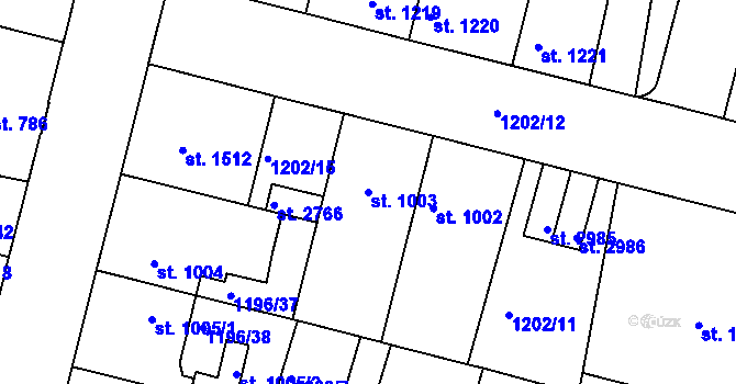 Parcela st. 1003 v KÚ Nymburk, Katastrální mapa