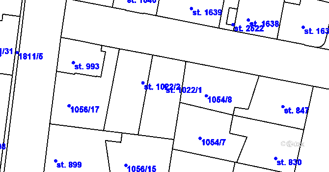 Parcela st. 1022/1 v KÚ Nymburk, Katastrální mapa