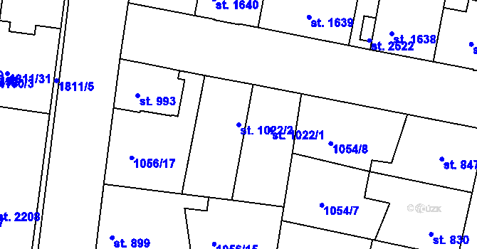 Parcela st. 1022/2 v KÚ Nymburk, Katastrální mapa
