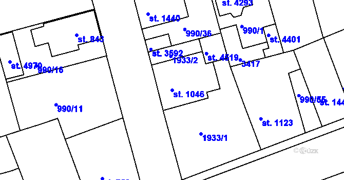 Parcela st. 1046 v KÚ Nymburk, Katastrální mapa