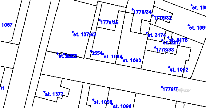 Parcela st. 1094 v KÚ Nymburk, Katastrální mapa