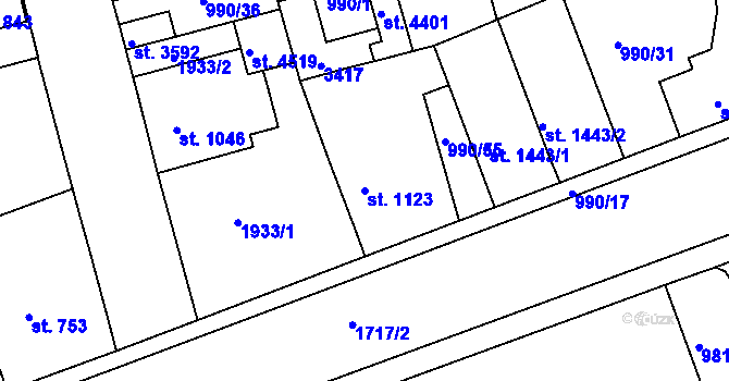 Parcela st. 1123 v KÚ Nymburk, Katastrální mapa