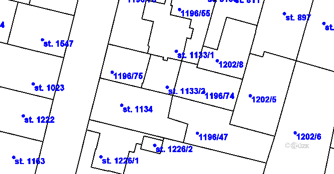 Parcela st. 1133/2 v KÚ Nymburk, Katastrální mapa