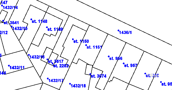 Parcela st. 1151 v KÚ Nymburk, Katastrální mapa