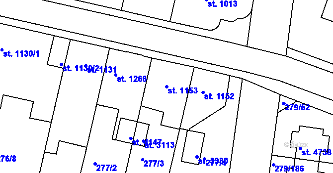 Parcela st. 1153 v KÚ Nymburk, Katastrální mapa